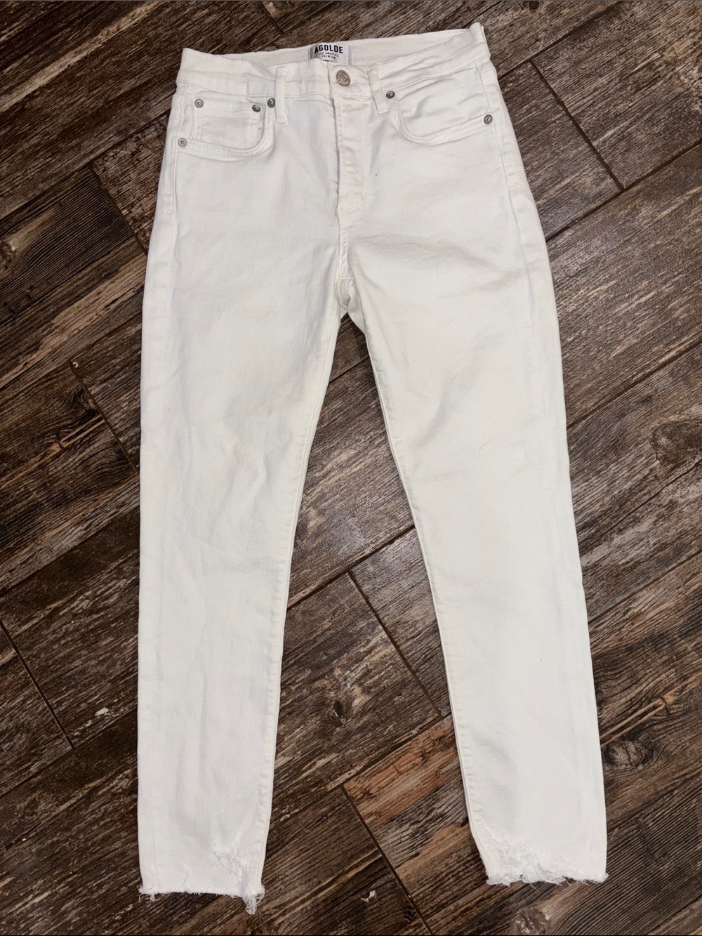 Agolde White Skinny Jeans with Frayed Hem